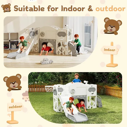 Vista 9 de Juego de tobogán 11 en 1 para niños pequeños, patio de juegos interior para niños de 1 a 3 años y niños pequeños, juego al aire libre con juego