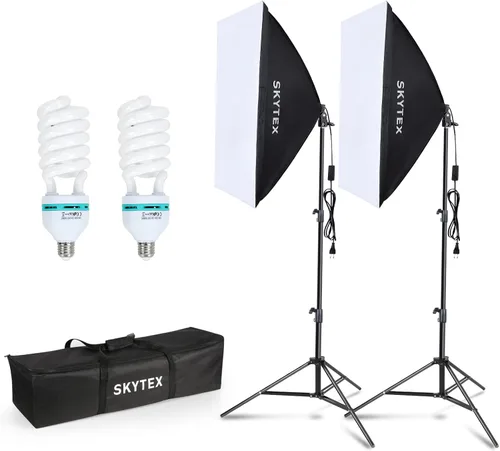 Vista 8 de Kit de Iluminación Softbox Skytex 2Pack, cajas Soft Box de 20x28 pulgadas Actualización de 135W, 2700-6400K, 100V-240V AC, bombilla LED E27