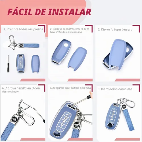 Vista 4 de Joilery Funda para llavero para Nissan Rogue Altima Accesorios, Compatible con llave de 4 botones, Carcasa protectora de TPU para Sentra, Murano