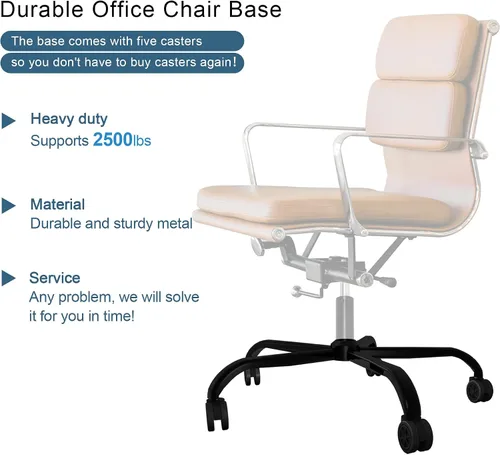 Vista 6 de Frassie Silla de oficina de 25 pulgadas, base de metal, repuesto resistente, 2500 libras, parte de base de silla de computadora con 5 ruedas