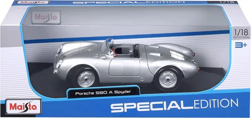Vista 7 de Maisto 1:18 Scale Porsche 550A Spyder Diecast Vehicle, Silver