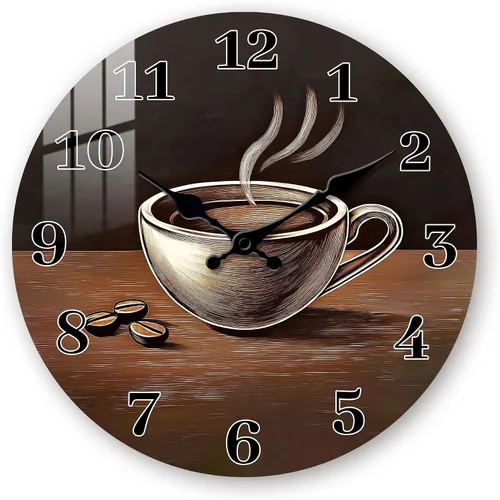 Vista 8 de Reloj de pared de taza de café para cocina de 10 pulgadas – Reloj de pared vintage a pilas – Relojes de pared de madera silenciosos sin tictac
