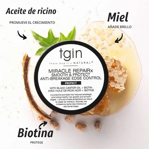 Vista 3 de tgin Suaviza y nutre el control de bordes – Fuerte sujeción y nutrición del cabello – 4 onzas Miracle RepaiRx Non-Flaking Formula – tgin Hair