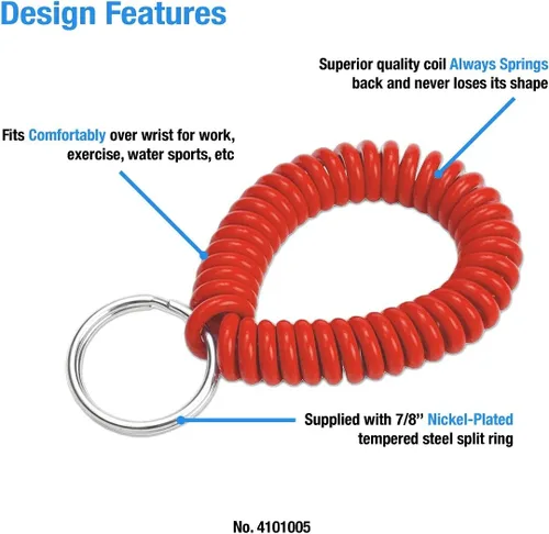 Vista 10 de Lucky Line - Resorte de muñeca en espiral de 2 pulgadas de diámetro con llavero de acero, multicolor, pulsera flexible para muñeca, se estira hasta