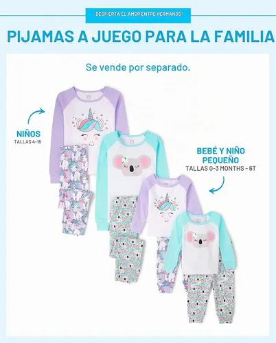 Vista 2 de The Children's Place Conjunto de pijama de 2 piezas con camiseta de manga larga y pantalones para bebés y niñas pequeñas Paquete de 2 Koala/Unicornio