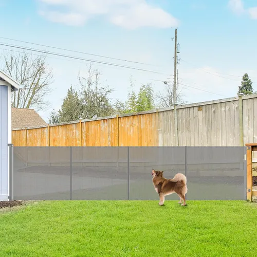 Vista 21 de Puerta Reforzada para Mascotas Extra Alta de 42" y Puerta Retráctil para Bebés de 55" de Ancho con Varillas de Soporte - Puerta Retráctil para Negro