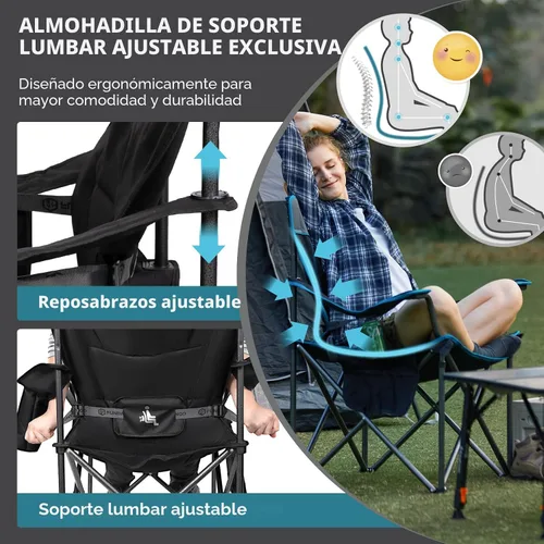 Vista 4 de FUNDANGO Silla de campamento de gran tamaño para adultos, silla de césped plegable portátil de servicio pesado con asiento y respaldo acolchados