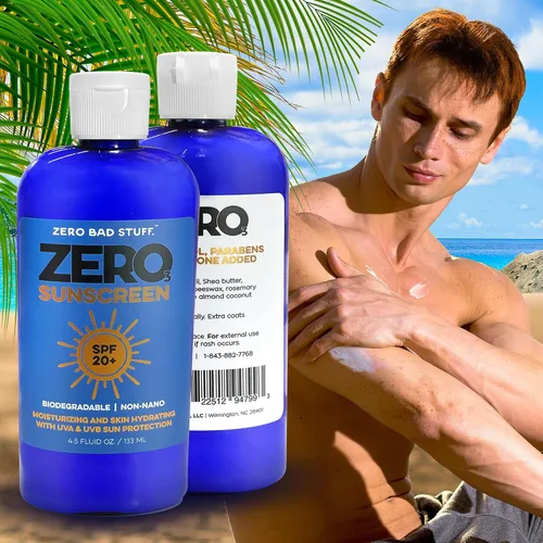 Vista 5 de ZERO SPF 20 Protector solar natural, protector solar UVA/UVB para deporte y uso diario, loción solar amigable con los arrecifes de coral, fabricado