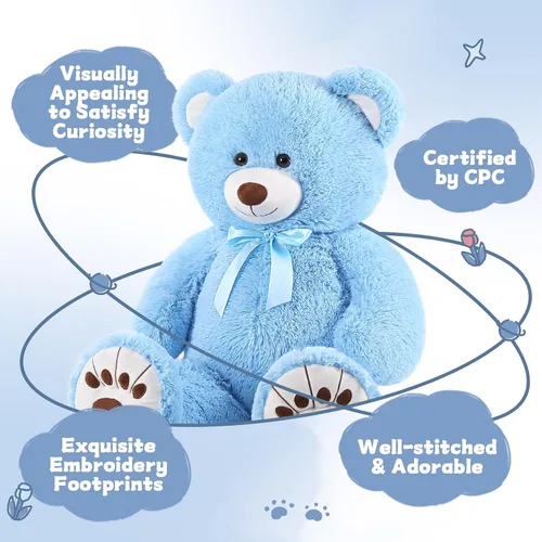 Vista 2 de MorisMos Oso de Peluche Azul Gigante, Peluche Grande de 36 pulgadas para Baby Shower, Oso de Tamaño Real para Niños, Niñas, Novia en Cumpleaños, San
