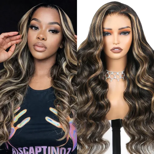 Vista 22 de Arabella - Pelucas de cabello humano sin pegamento de 6 x 5 con reflejos de encaje HD Balayage peluca de 18 pulgadas 1B/27 Ombre Lace Front Wigs