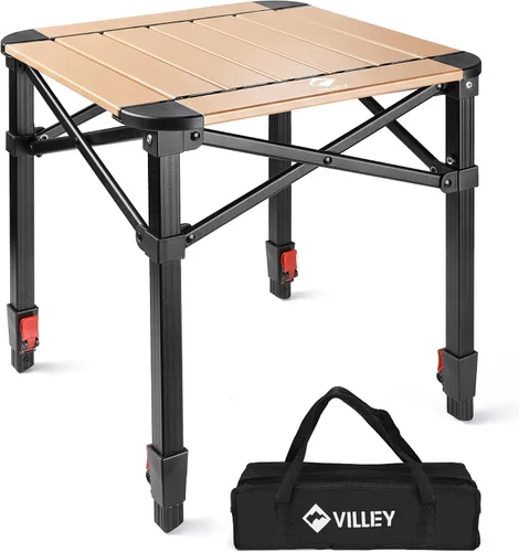 Vista 11 de VILLEY Mesa cuadrada plegable para acampar con bolsa de transporte, mesa cuadrada ajustable de aluminio ligero para exteriores, camping, picnic