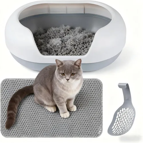 Vista 11 de Basics - Caja de arena grande para gatos con lados altos, arena cerrada para gatos con tapa para gatos grandes, alternativa de tipo tamizado