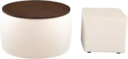 Vista 2 de Juego de reposapiés redondo, mesa de centro de terciopelo, mesa de centro con marco de madera, taburete cuadrado adecuado para sala de estar