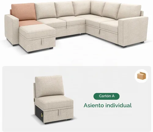 Vista 4 de HONBAY - Asiento individual para sofá cama modular con cama extraíble, sillón sin brazos personalizable para sofá modular, color beige