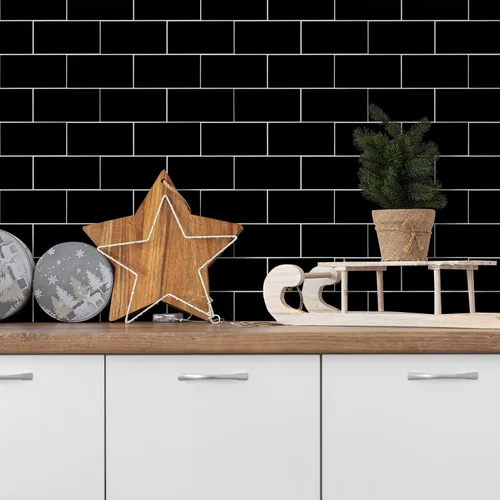 Vista 3 de Black Peel and Stick Backsplash Subway Tile, 12"x12", 6-Sheet Self Adhesive, Faux Ceramic, Glossy, 5.97 SQ.FT, For Kitchen Bathroom
