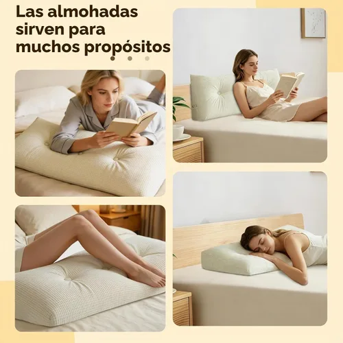 Vista 3 de Almohada de cuña beige tamaño individual XL para dormitorio, cama, cabecero, almohadas de cuña para espacio de cabecero con funda no extraíble, 39 x