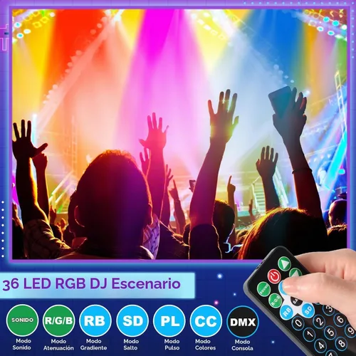 Vista 4 de Paquete de 3 luces LED par para DJ, luz de escenario de 7 canales para escenario con control remoto y control DMX, luces elevadas activadas por