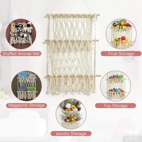 Vista 4 de Red de animales de peluche o hamaca hecha a mano para animales de peluche, esquina para colgar en la pared para almacenamiento organizador soporte