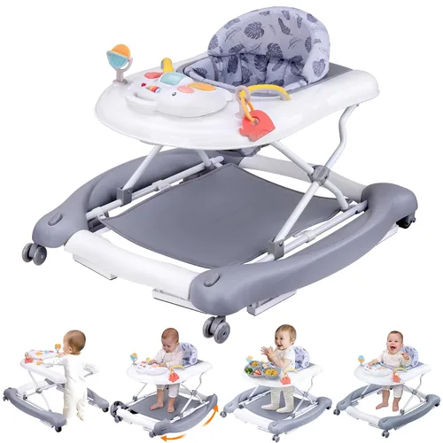 Vista 8 de Andador de bebé plegable 5-en-1 de Pawtong - Balancín, centro de actividades, saltarín, asiento de caminador, andador con empuje - Ruedas traseras
