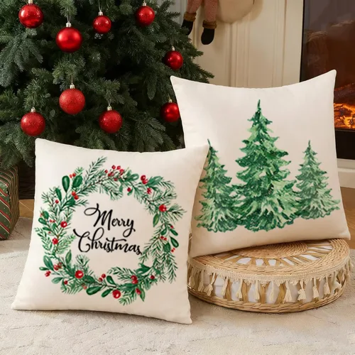 Vista 8 de CARRIE HOME Fundas de almohada navideñas de 18 x 18 pulgadas, paquete de 2 fundas de almohada rústicas de Navidad de camión rojo para decoraciones