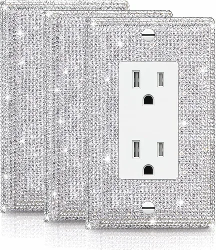 Vista 13 de 1 PC Placa de Pared de Diamantes de Imitación Plateados Brillantes Cubierta de Interruptor de Luz Cubiertas de Interruptor Placas de Pared Diamantes