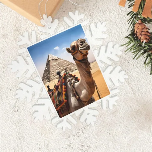 Vista 6 de Adornos de copo de nieve de Navidad con estampado de pirámide de camello, decoraciones colgantes de Navidad, adornos de árbol de Navidad