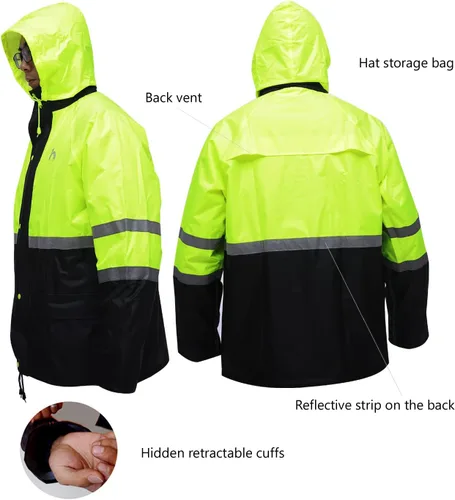 Vista 3 de DUP Traje de lluvia para hombres y mujeres, chaquetas y pantalones reflectantes, impermeables, para el trabajo, ligero, abrigo de lluvia