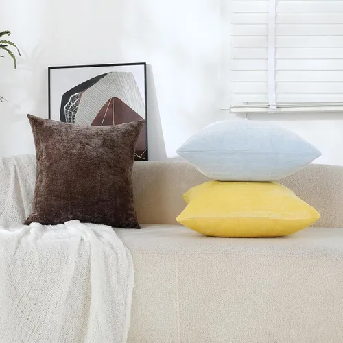 Vista 5 de Jeneoo Fundas de Almohadas Decorativas Azul Bebé de Chenilla Suave Cómodas Cuadradas para Cojines de Sofá para Decoración de Sala de Estar Cama Sofá