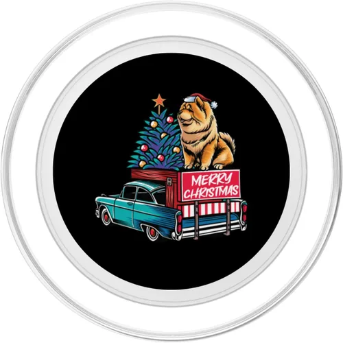 Vista 2 de Chow Chow - Árbol de Navidad con texto en inglés "Merry Christmas", diseño de camión y perro X-Mas PopSockets MagSafe PopGrip para iPhone