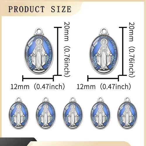 Vista 2 de 40 piezas ovaladas de aleación azul esmalte católica medalla milagrosa de la Virgen María colgante para bricolaje rosario collar pulsera mexicana