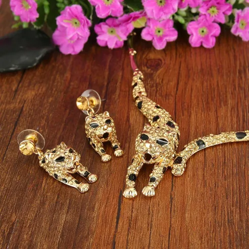 Vista 3 de EVER FAITH Juego de pendientes de collar de leopardo esmaltado de cristal austriaco para mujer, para hermana e hija