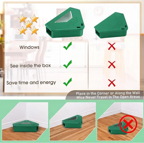 Vista 4 de Qualirey 6 unidades de estación de cebo para mouse mejorada con llave y ventana visible para interiores, estaciones de mouse requeridas, trampas