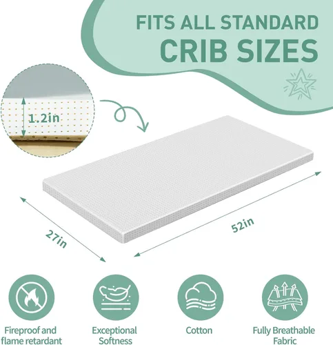 Vista 2 de Gwydre Colchón lavable de 52 x 27 pulgadas, 100% espuma viscoelástica lavable, colchón vertical para cama infantil con funda extraíble transpirable