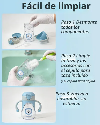 Vista 8 de Bunnytoo Vaso con popote con peso, 8 onzas, Tritan para niños pequeños con Azul