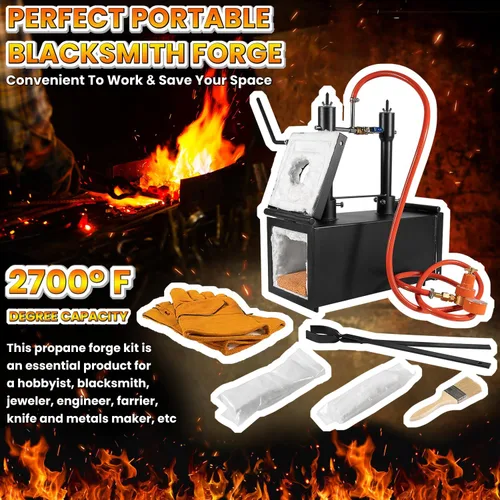 Vista 2 de Horno de forja de gas propano portátil, doble quemador de 2700 °F/2,699.6 °F Horno de forja cuadrado de gran capacidad para herrería Farrier
