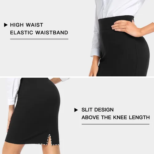 Vista 3 de Tapata Women's Ponte Pencil Skirt Stretchy Office Work Skirt Knee Length Business Bodycon High Waist