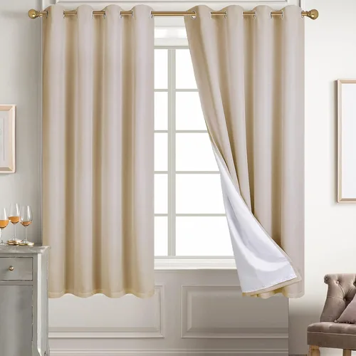 Vista 101 de Diraysid Cortinas 100% opacas de lino beige para dormitorio, con ojales, aislamiento térmico, cortinas de oscurecimiento de habitación