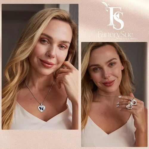 Vista 2 de Fanery Sue Personalized Heart Locket Necklace that Holds Pictures, Customize Photo Pendant Picture Jewelry Mothers Day Gifts for Women