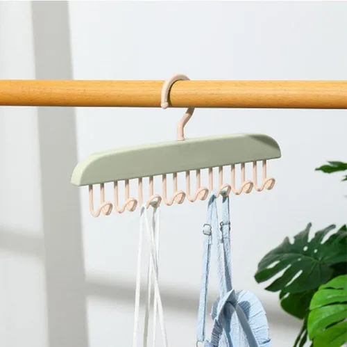 Vista 5 de Colgador superior, organizador de brasieres con ganchos para corbatas, trajes de baño, vestido, 11 x 5.5 x 1 (verde)