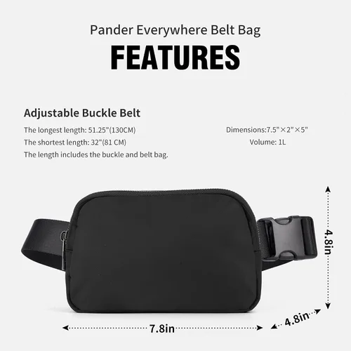 Vista 5 de ZPN Mini riñonera cruzada para mujer y hombre, Negro