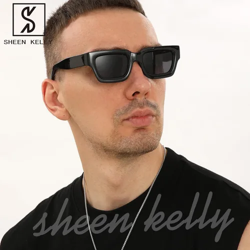 Vista 3 de SHEEN KELLY Gafas de sol cuadradas gruesas y retro, para mujeres y hombres, estilo vintage, rectangulares, oscuras, gafas de los años 90