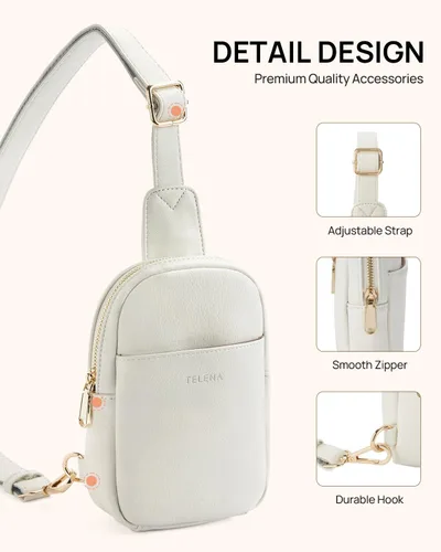 Vista 54 de Telena Riñonera pequeña para mujer, de cuero, cangureras, bolsa de pecho para mujer