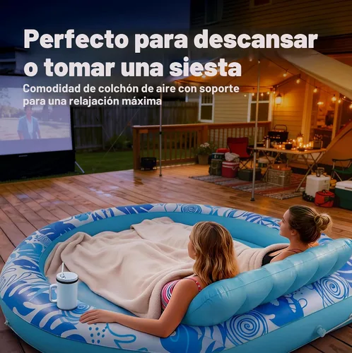Vista 7 de SLOOSH Flotador inflable para piscina de bronceado, flotadores de piscina de 72 x 56 pulgadas para adultos con almohada, flotador redondo 4 en 1