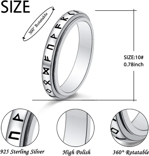 Vista 4 de Lonyinlg Anillo giratorio de plata de ley 925 para aliviar la ansiedad, anillo giratorio para TDAH y aliviar el estrés para mujeres y hombres