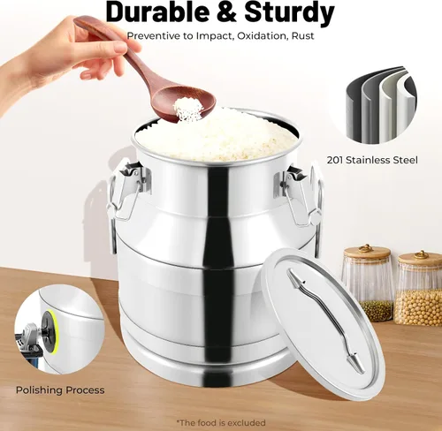Vista 2 de Lata de leche de acero inoxidable de 20L/5 galones, jarra de leche resistente, cubo de leche, cubo de vino, botella, contenedor de líquido, tapa
