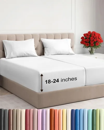Vista 158 de Sábanas individuales de bolsillo extra profundo, sábanas transpirables y refrescantes de 3 piezas, juego de sábanas de lujo para hotel, suaves, sin