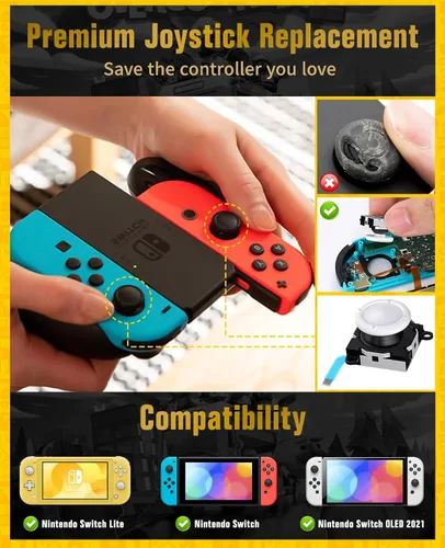 Vista 2 de TiMOVO Paquete de 4 palancas de repuesto Joycon, analógicas 3D para Nintendo Switch OLED 2021SwitchSwitch Lite Joycon, kit de herramientas
