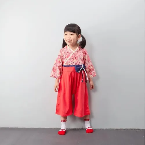 Vista 5 de Mameluco tipo kimono para bebé niña disfraz japonés mono Hakama traje samurái infantil