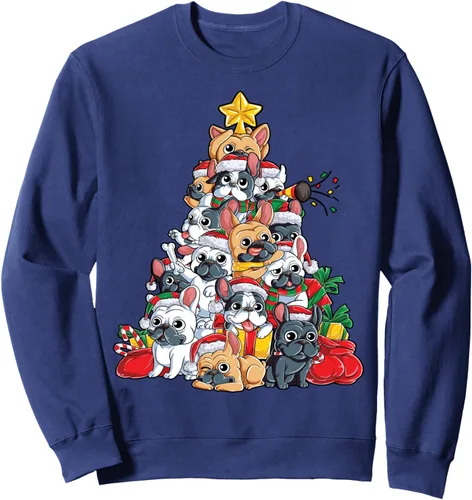 Vista 7 de Sudadera con diseño de bulldog francés con árbol de Navidad y Papá Noel para niños, Negro
