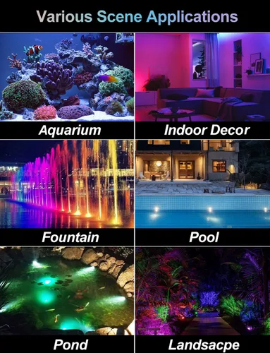 Vista 7 de RGB - Luces sumergibles para estanques bajo el agua, luces de fuente LED súper brillantes, focos de paisaje de colores, control por aplicación